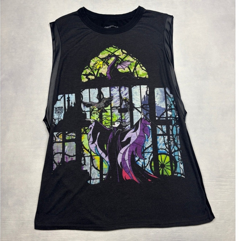 Disney Maleficent Stained Glass Graphic Muscle Tank Top Black Medium D05371293